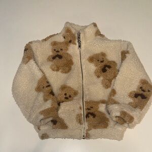 Fashion Nova Kids Teddy Bear Fleece Jacket - Cream and Brown